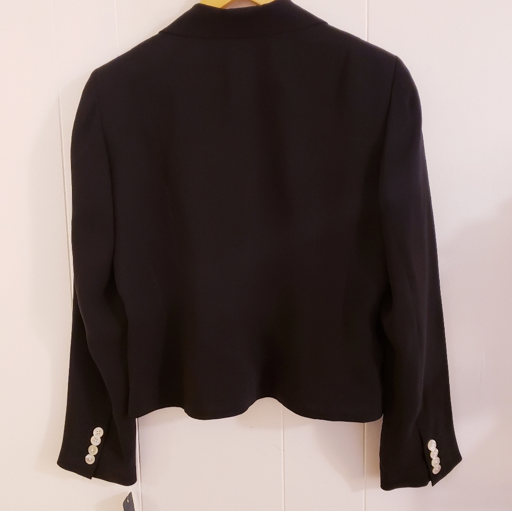 NWT Lauren Ralph Lauren Petite Women 14P Blazer Jacket Black 100% Silk Button Up - Picture 12 of 13